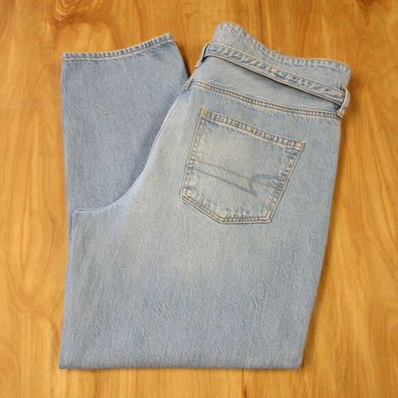 AMERICAN EAGLE High Rise Mom Denim Jeans Womens 14 Pleated Paper Bag Waist Belt - Picture 12 of 16